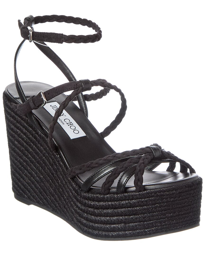 Jimmy Choo Nyra 100 Raffia & Suede Sandal | ShopSimon