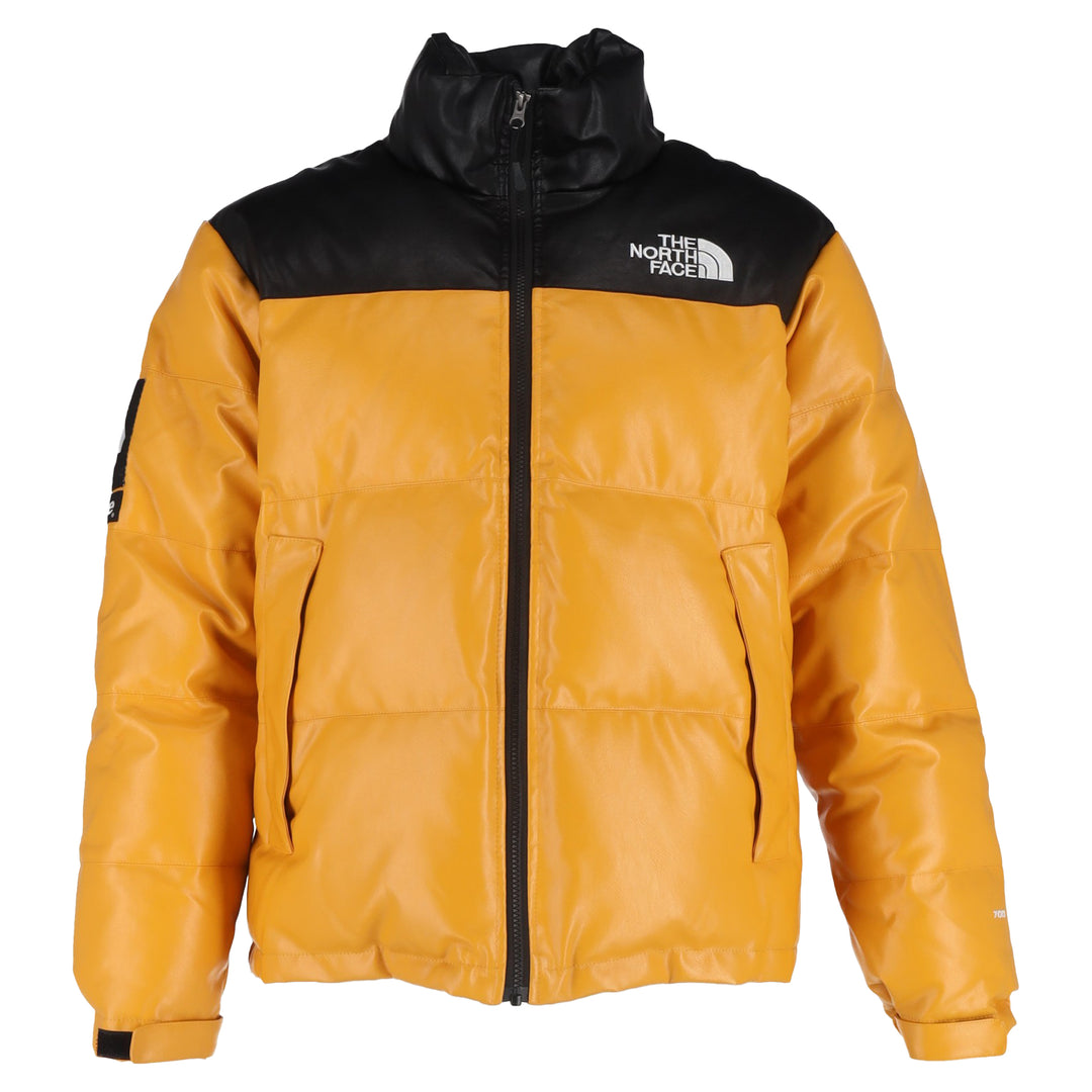 Supreme X The North Face Nuptse Jacket In Yellow Leather | ShopSimon