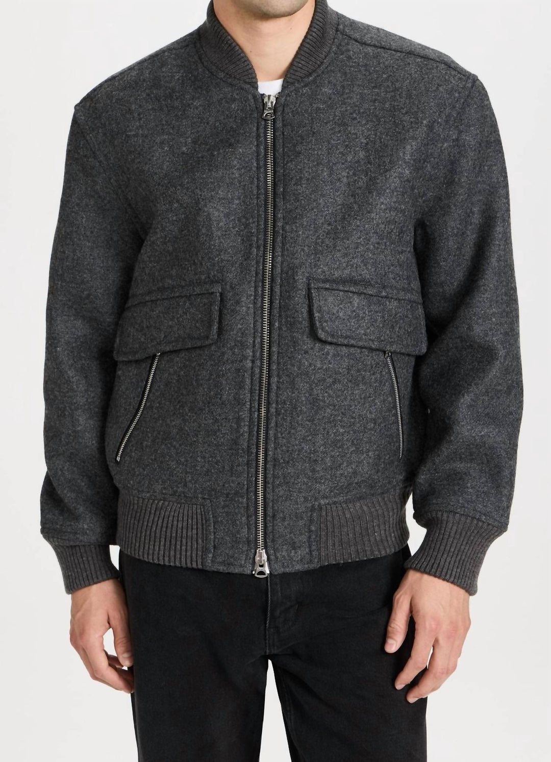 ALEX MILL Dean Bomber Jacket In Wool In Charcoal | ShopSimon