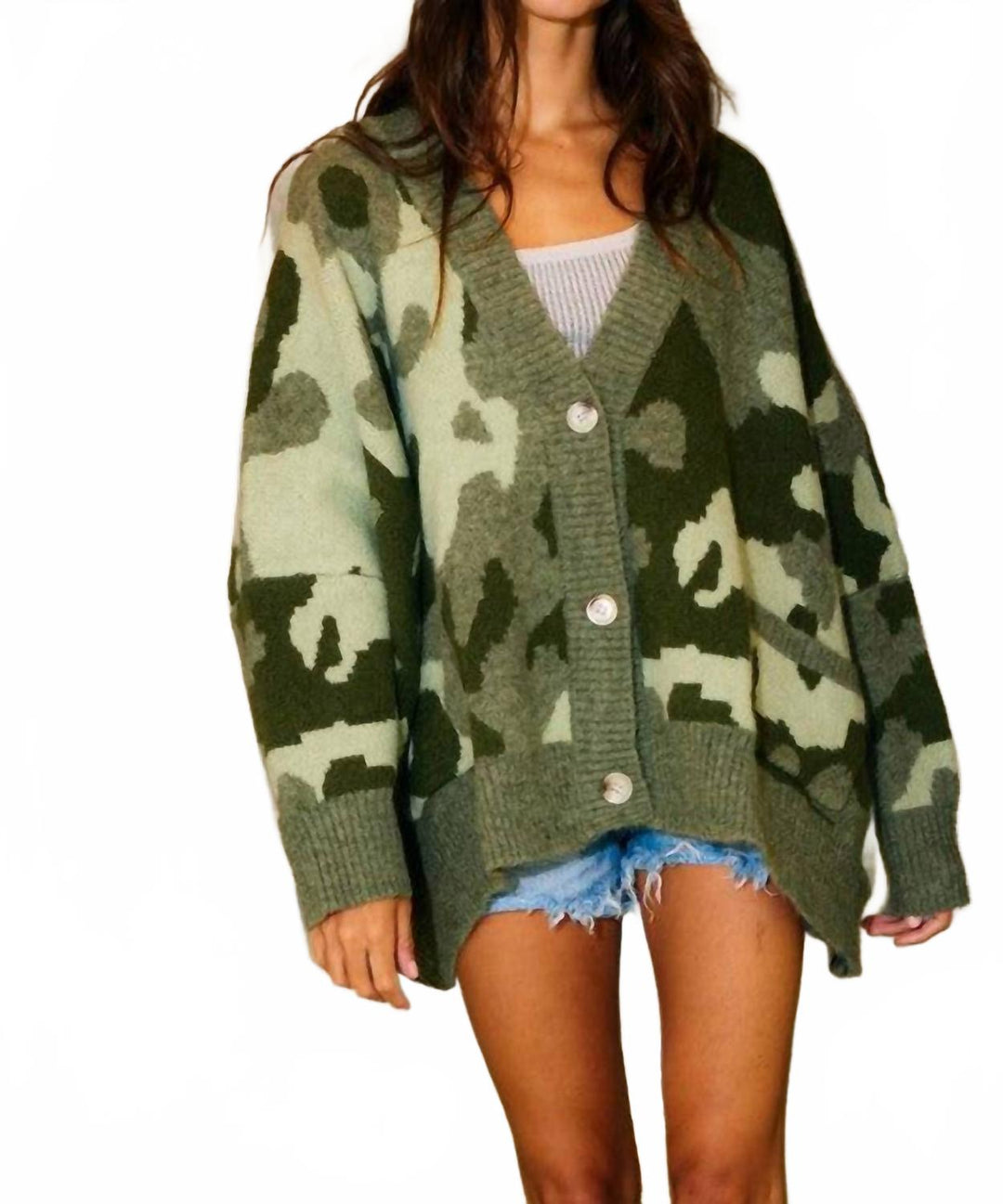 BUCKETLIST Driftwood Camo Cardigan In Multicolor | ShopSimon