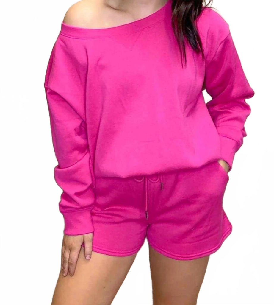 kana♡ ZENANA Boatneck Top & Short Set In Hot Pink | ShopSimon