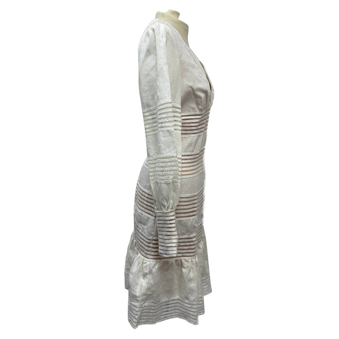 Zimmermann Crochet Trimmed Mini Dress In White Linen