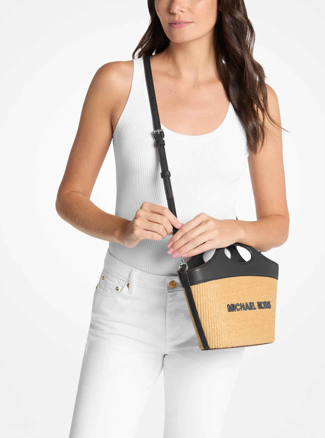 Michael Kors Outlet Tatum Medium Woven Convertible Crossbody Bag
