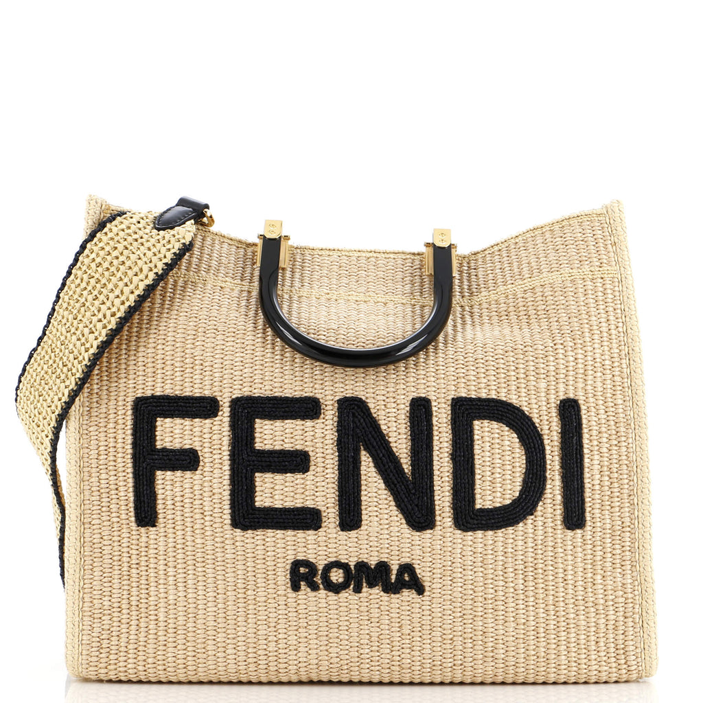 トートバッグ Fendi Rafia Medium Sunshine Shopping Bag Fendi Rafia Medium Sunshine Shopping Bag Natural / Gianduia