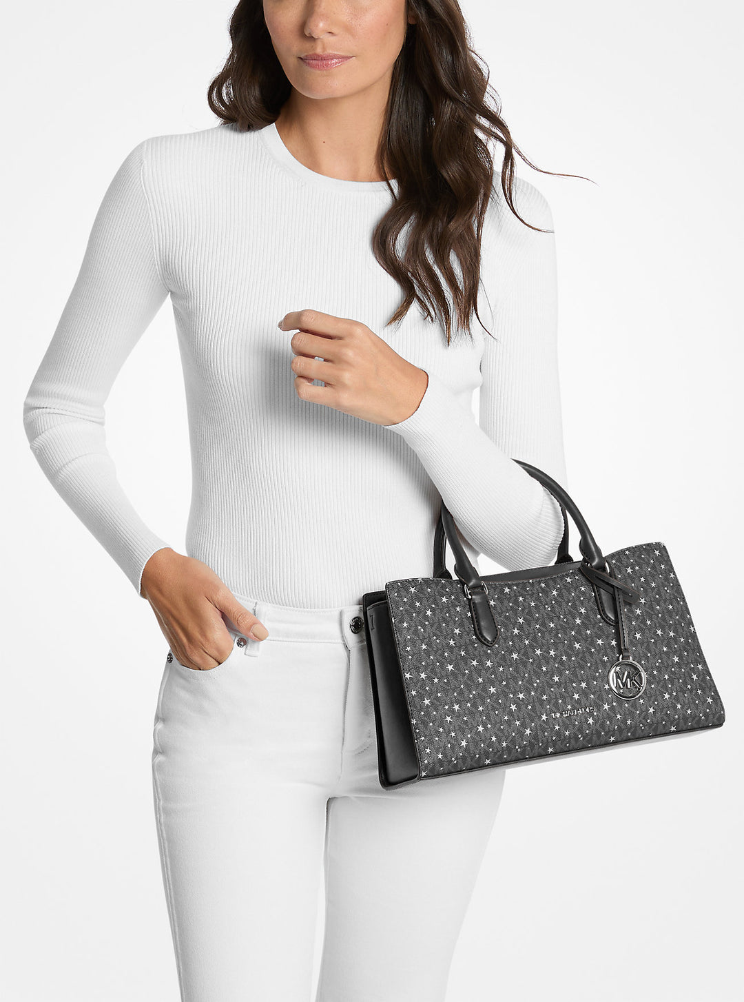 Michael Kors Outlet Arden Medium Printed Signature Logo Satchel