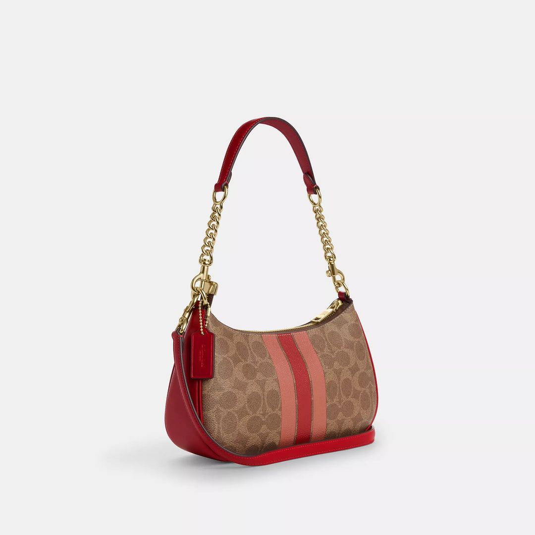 【COACH】Teri Shoulder Bag In Signature Canvas With Stripe Coach Outlet Teri Shoulder Bag In Signature Canvas With