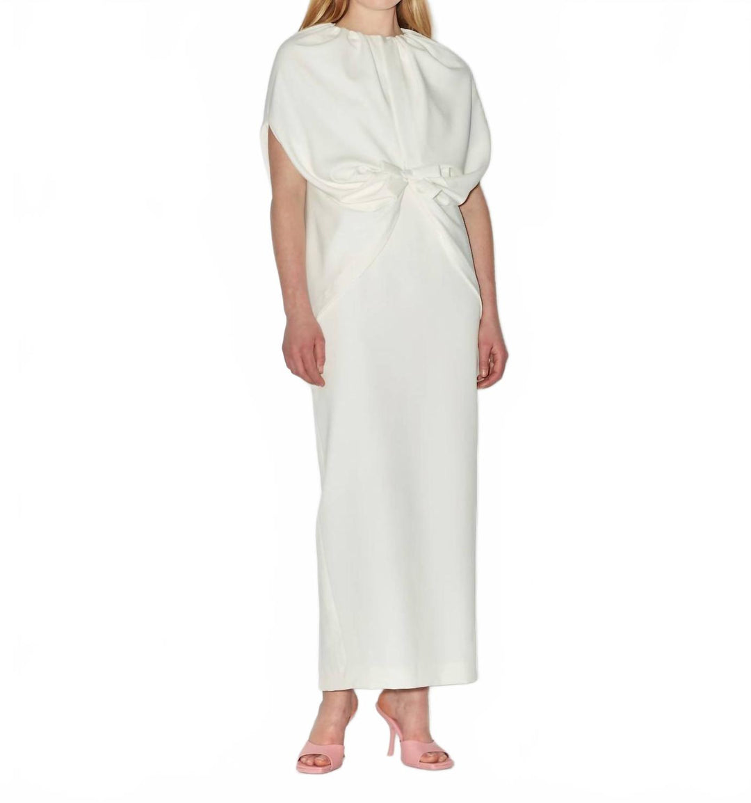 Bernadette Ruched Waist Cape Dress In Cream Ivory