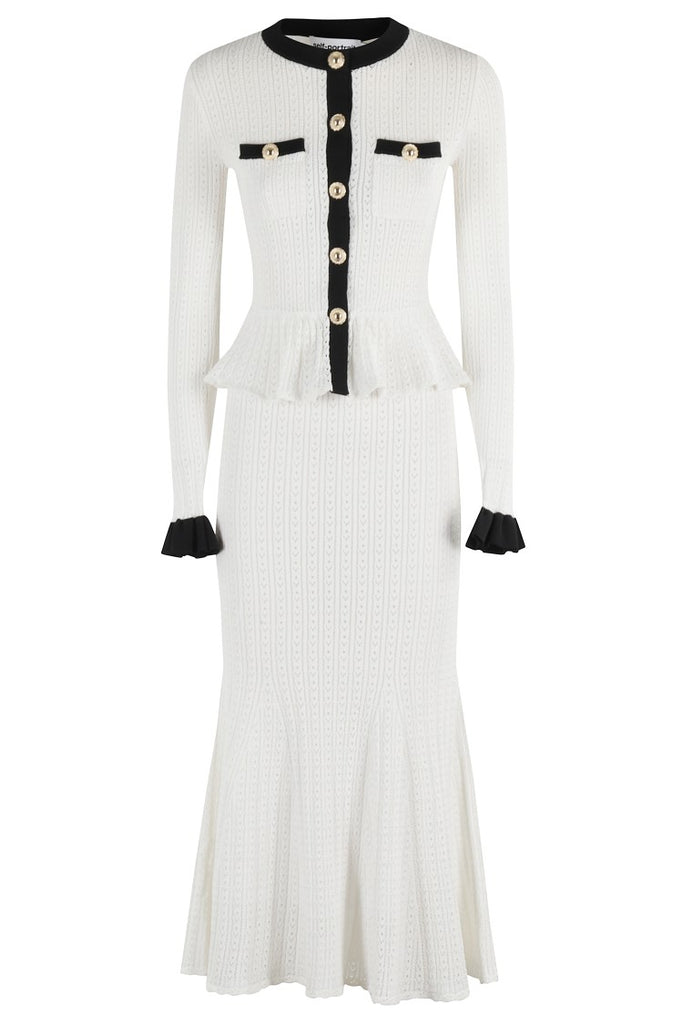 Self-Portrait Pointelle Knit Contrast Midi Dress | ShopSimon