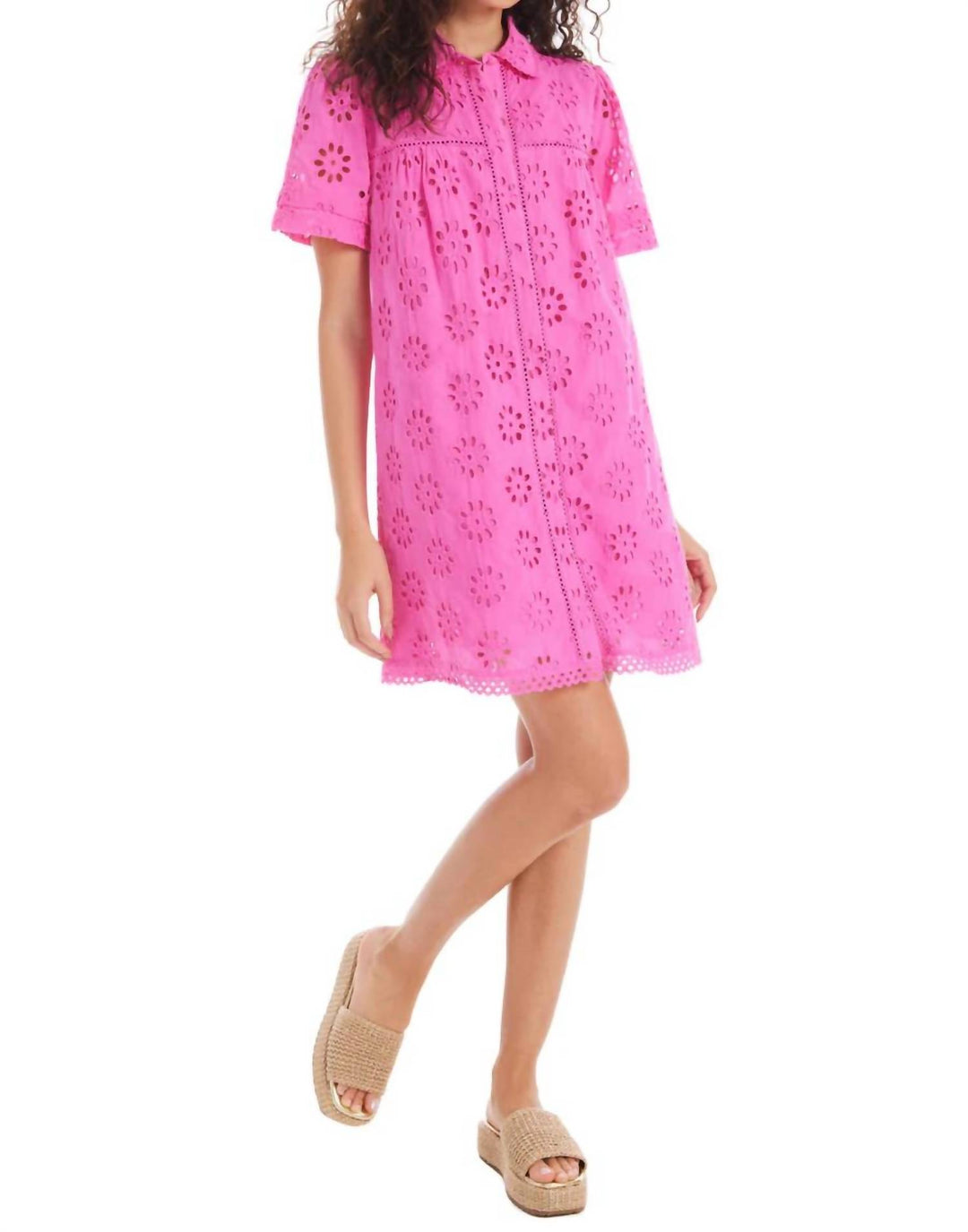 ALLISON NEW YORK Eliana Eyelet Dress In Hot Pink