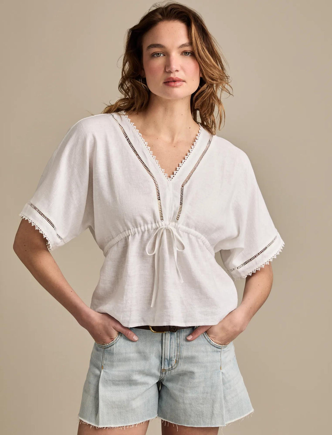 売れ筋商品|||ラッキーブランド カットソー トップス レディース Linen V-Neck Dolman Bright White Lucky Brand Women's Linen V-neck Dolman Top | ShopSimon