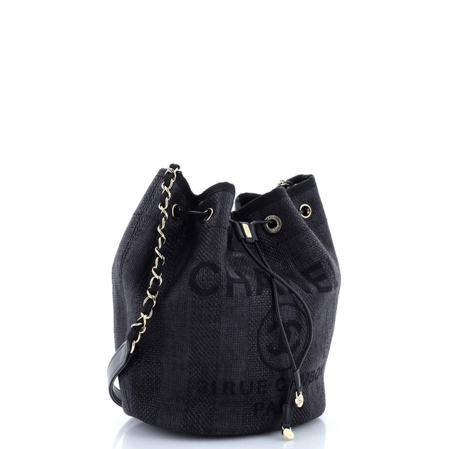 Chanel Deauville Drawstring Bucket Bag Raffia Medium | ShopSimon