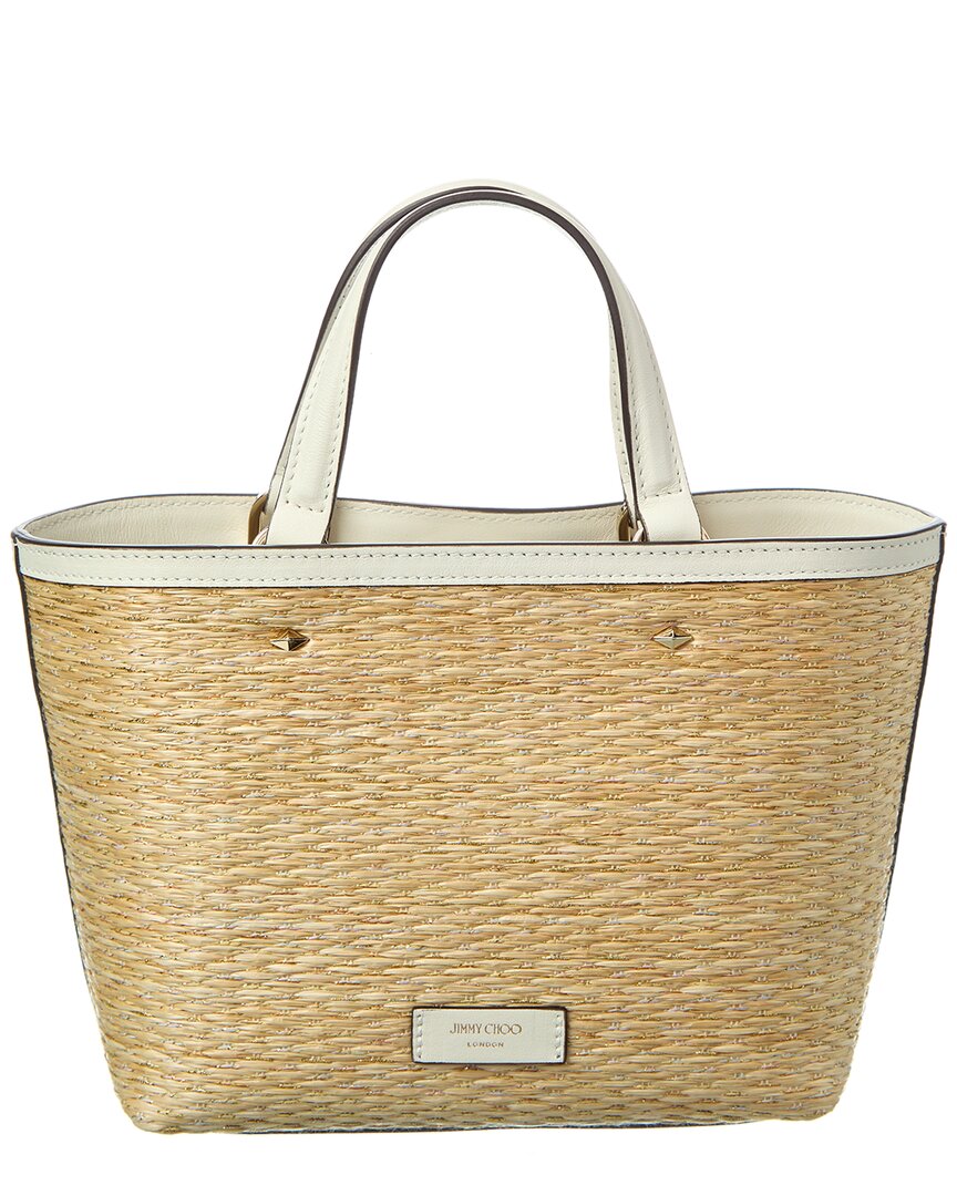 ◆正規品・新品◆Jimmy Choo Beige Raffia Mini Marli Handbag Jimmy Choo Marli Mini Raffia & Leather Tote | ShopSimon