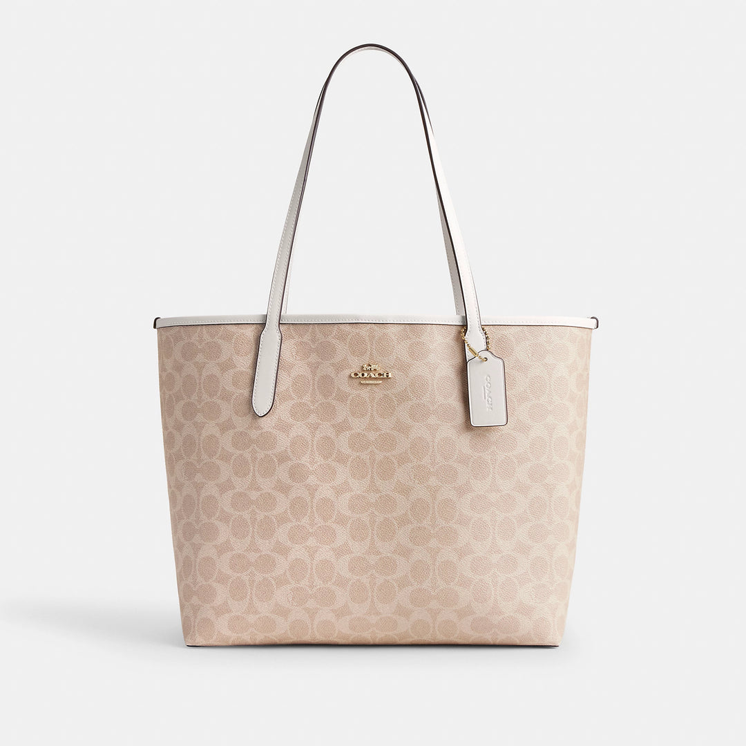 COACH シグネチャー トートバッグ ブラウン ホワイト　保存袋付き Coach Outlet City Tote Bag In Signature Canvas | ShopSimon