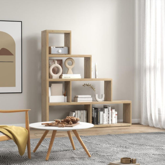 Hivvago 6 Cubes Ladder Shelf Corner Bookshelf Storage Bookcase-Natural ...