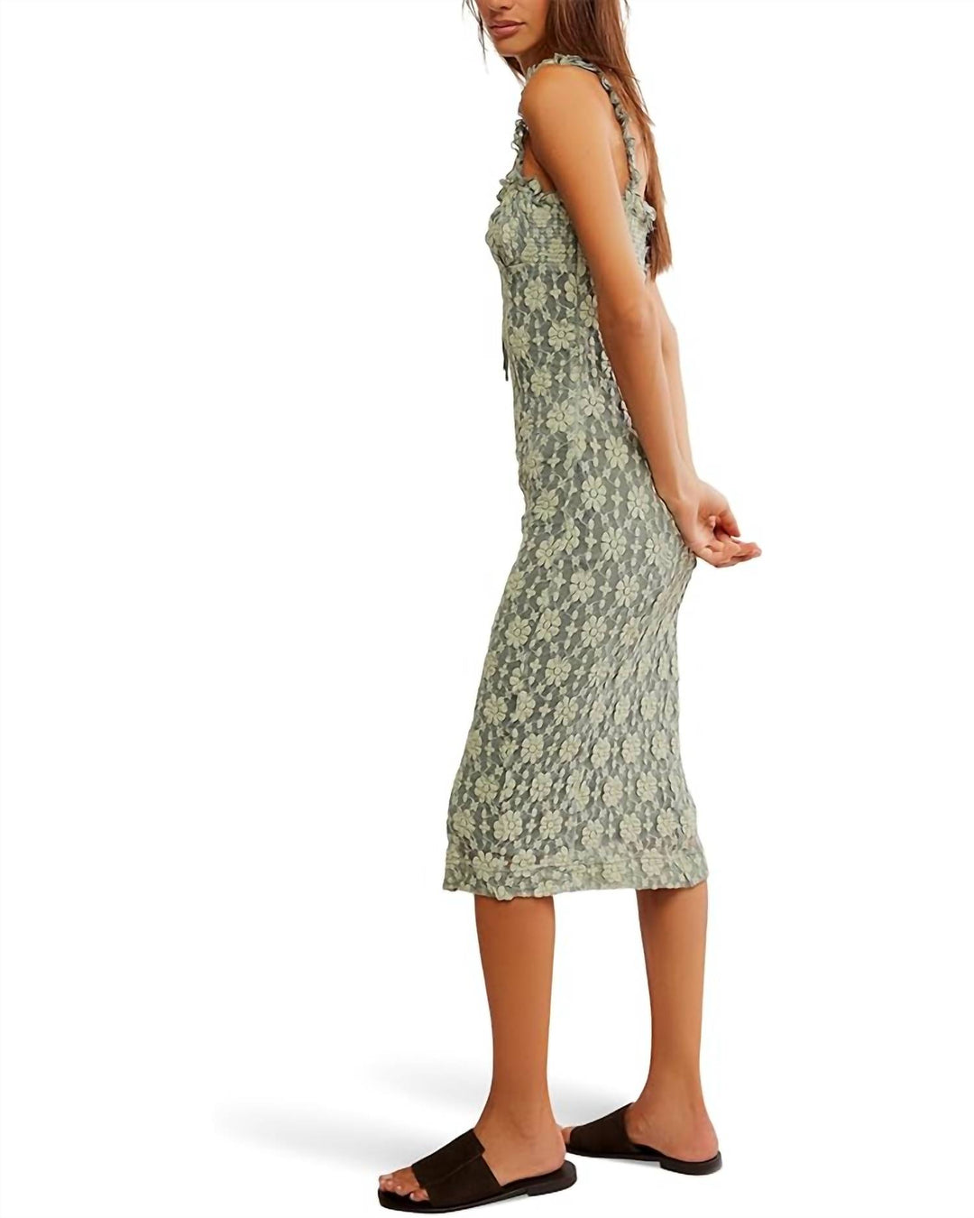 Free People Lucinda Lace Midi Dress In Lilypad Combo | ShopSimon
