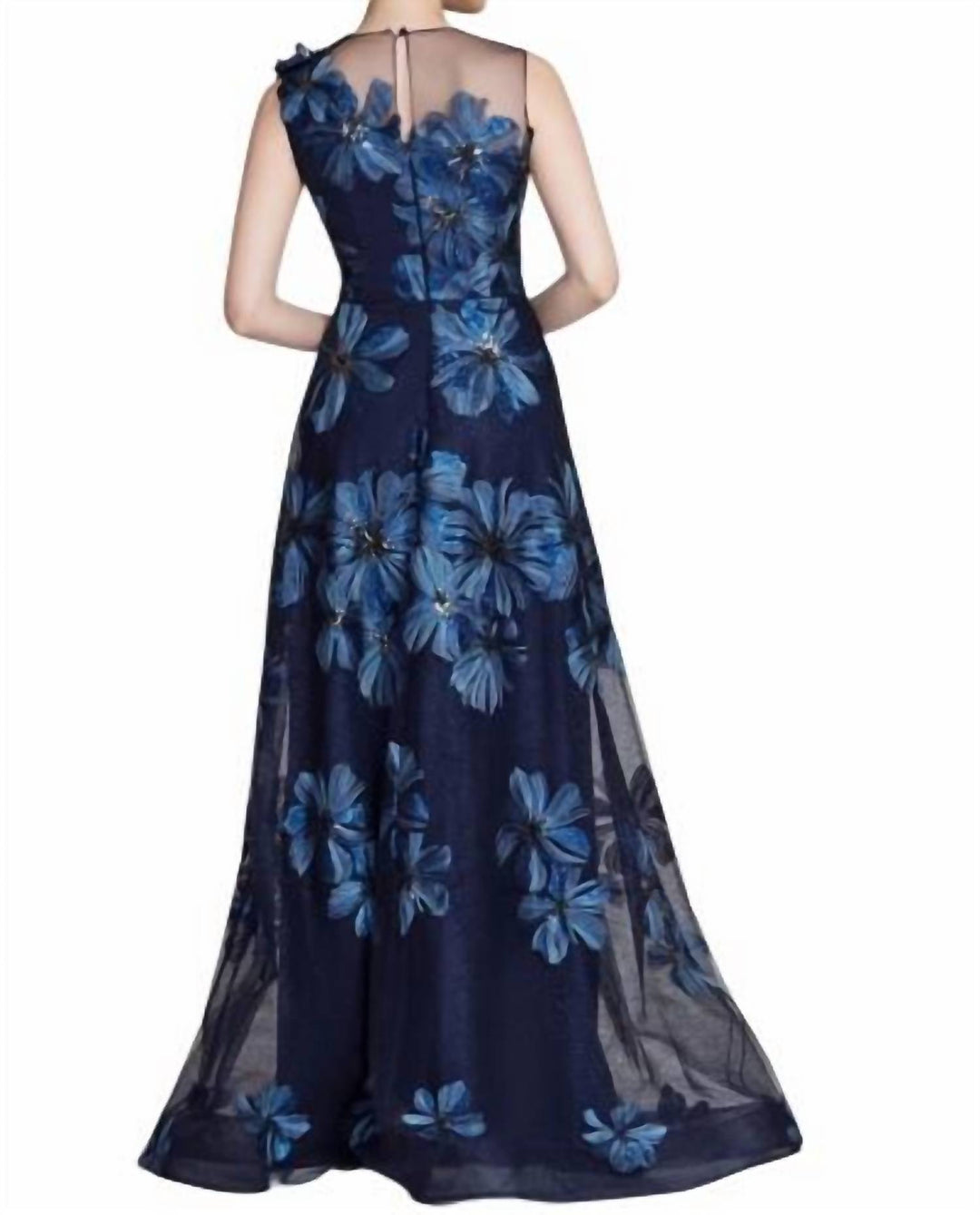 Teri Jon Floral Embroidered Tulle Gown In Navy | ShopSimon Teri Jon Floral Embroidered Tulle Gown In Navy | ShopSimon