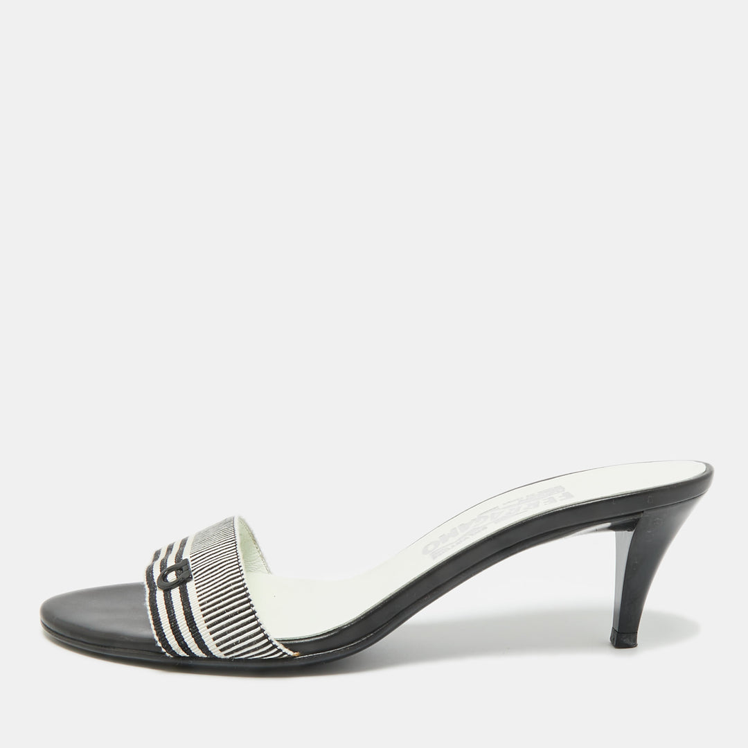 Salvatore Ferragamo Black/white Canvas Slide Sandals | ShopSimon display picture 2