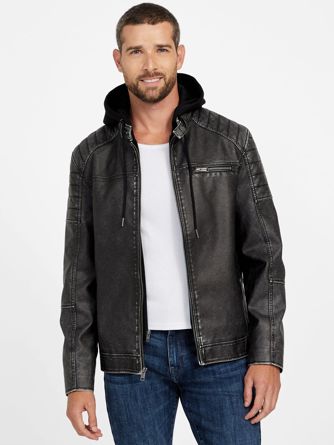 Guess Factory Danilo Faux-Leather Hooded Jacket | ShopSimon