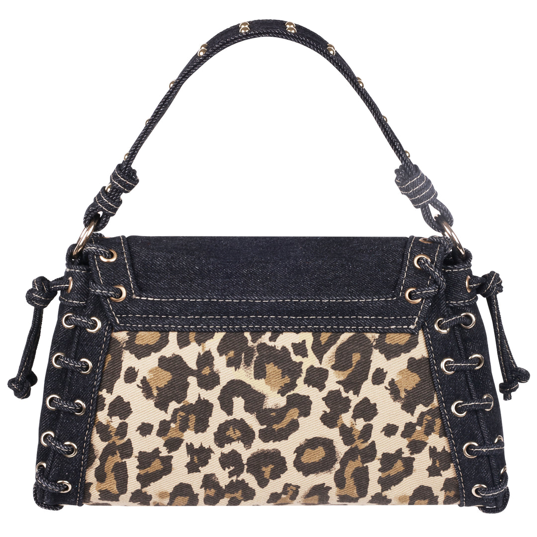 True Religion Denim Leopard Eyelet Trim Flap Bag | ShopSimon