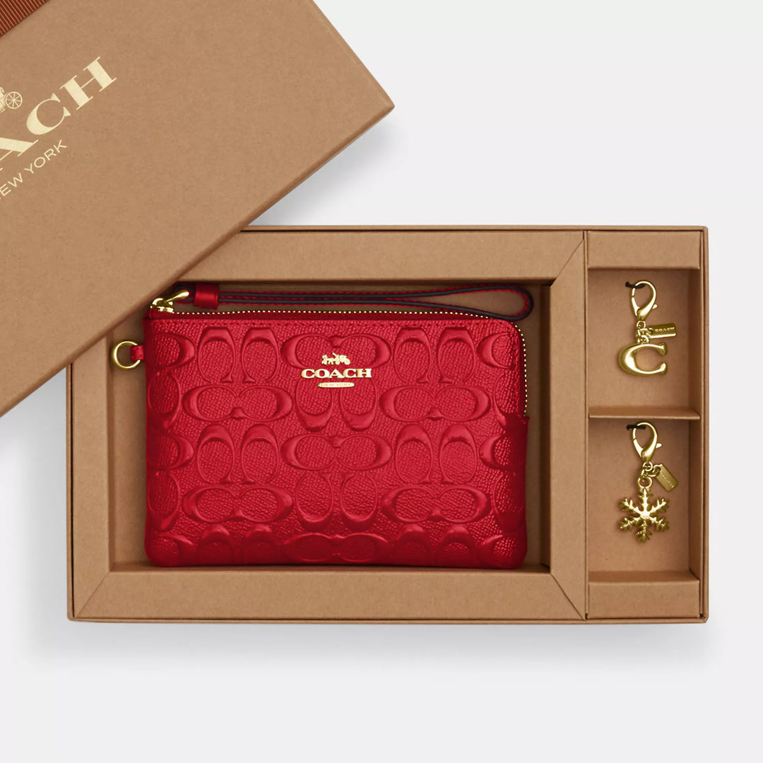 Coach Outlet Boxed Corner Zip Wristlet In Signature Leather
