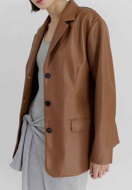 MOD REF Rae Leather Blazer In Brown | ShopSimon