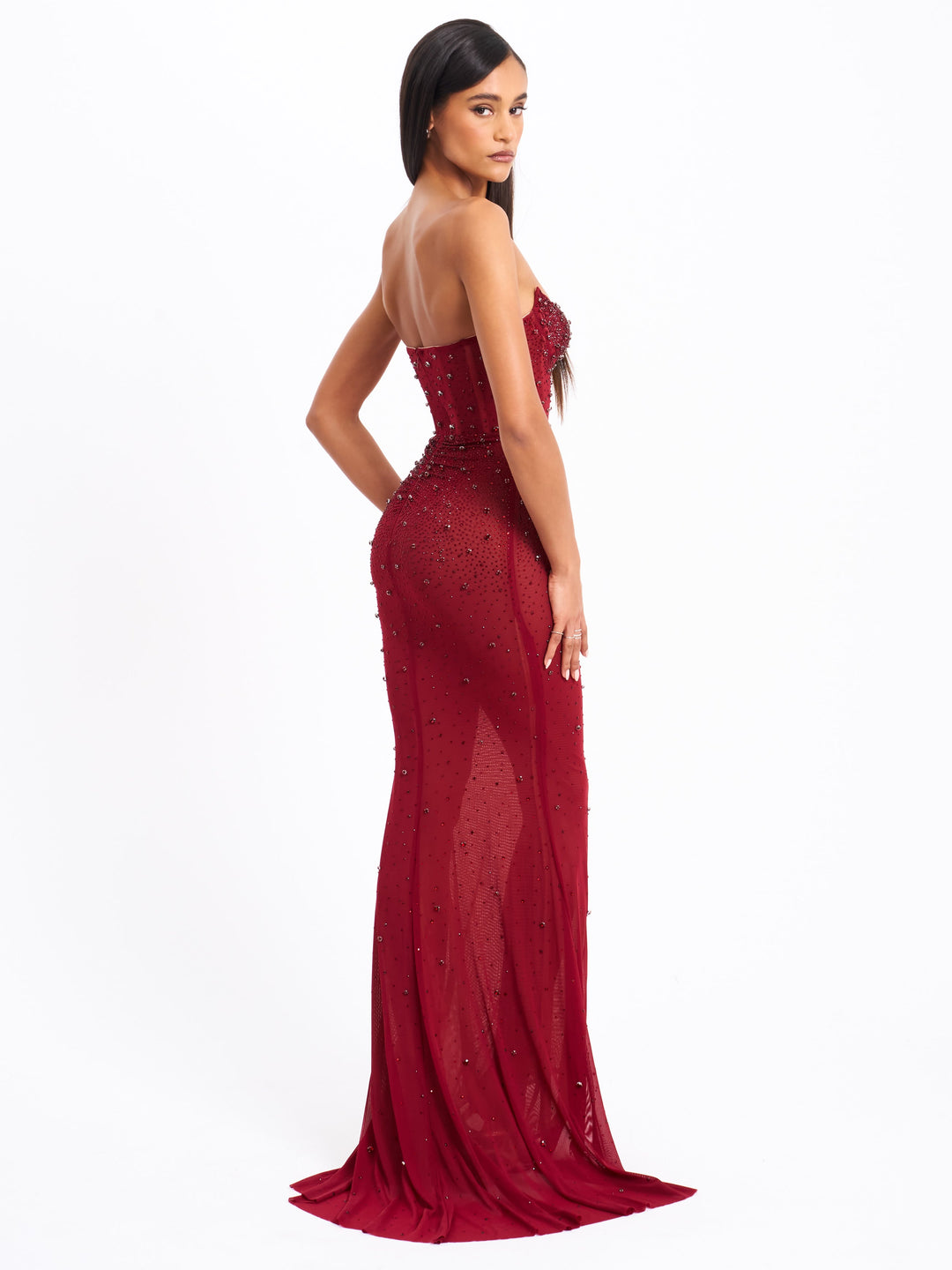 Miss Circle Women Fatima Burgundy Crystal Sleeveless Corset Mermaid Maxi Dress | ShopSimon Miss Circle Women Fatima Burgundy Crystal Sleeveless Corset Mermaid Maxi Dress | ShopSimon