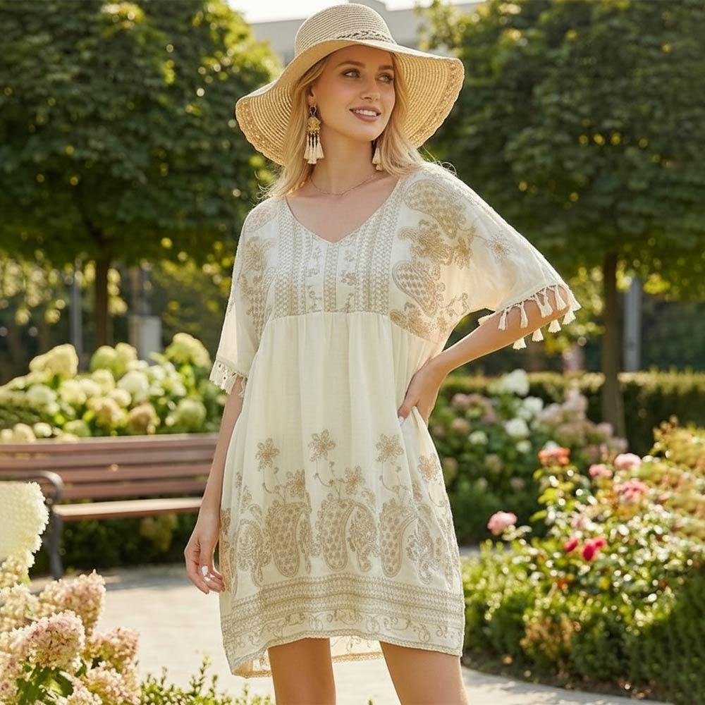 boho embroidered dress trends TRUEDAMES Vintage Floral Color:Mariner's Bandana