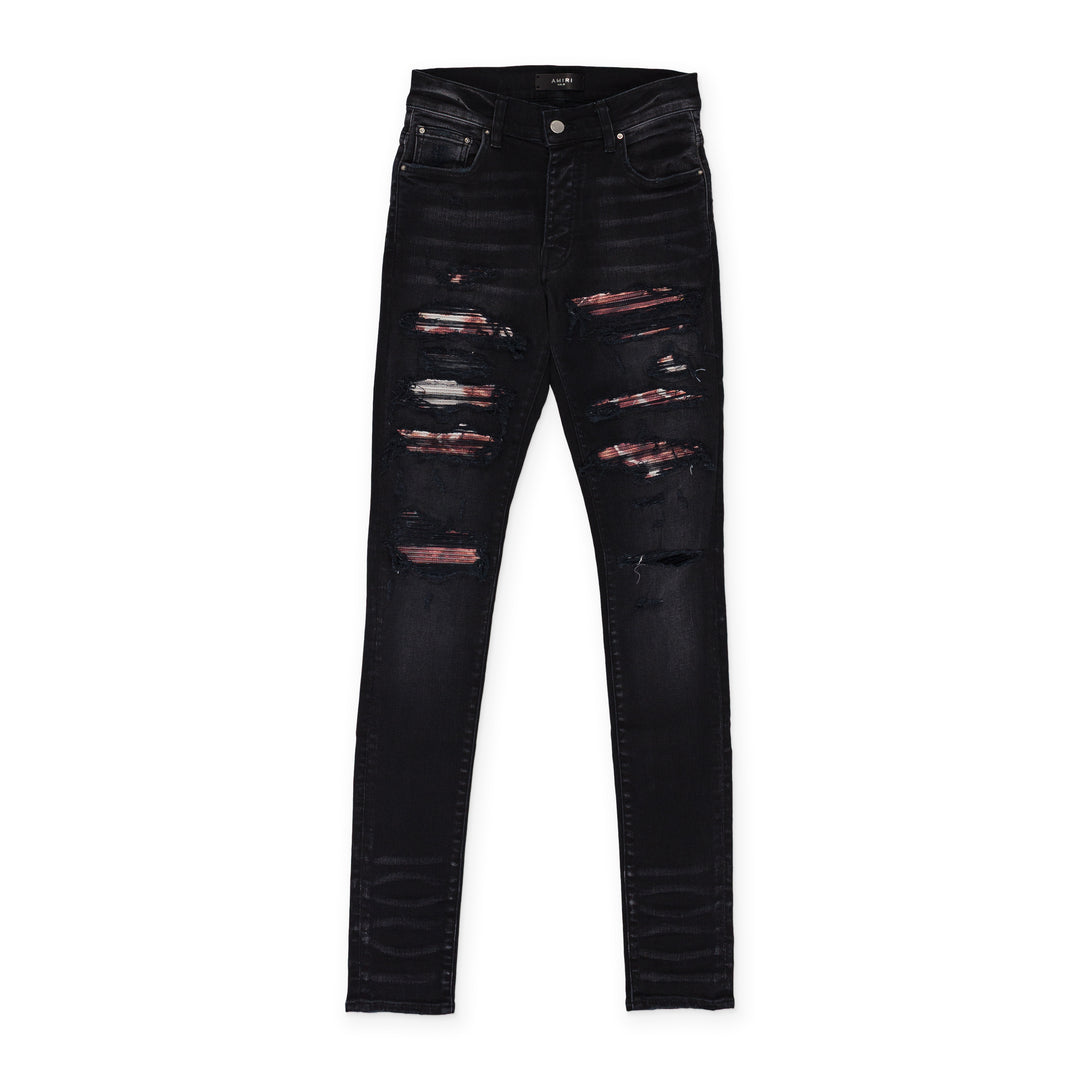 Amiri AGED BLACK TIE DYE BANDANA THRASHER JEANS | ShopSimon