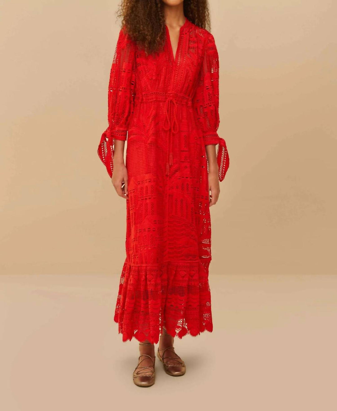 farm rio morada boa guipure lace maxi dress FARM RIO Morada Boa Guipure Maxi Dress In Red