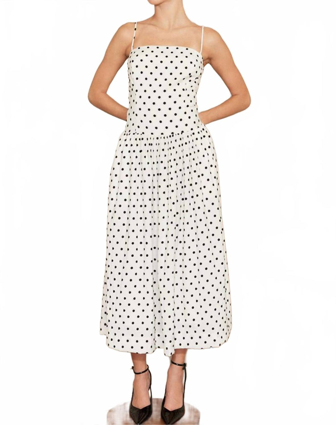 white dress with polka dots Fore Polka Dot Dress In White