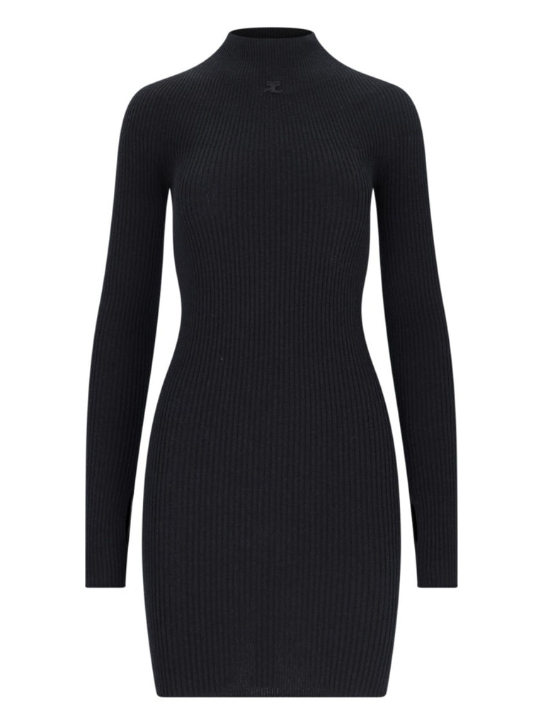 オールインワン・サロペット Courreges Knitted Mini Dress In Black Cotton And Wool Blend Courrèges Knitted Mini Dress In Black Cotton And Wool Blend