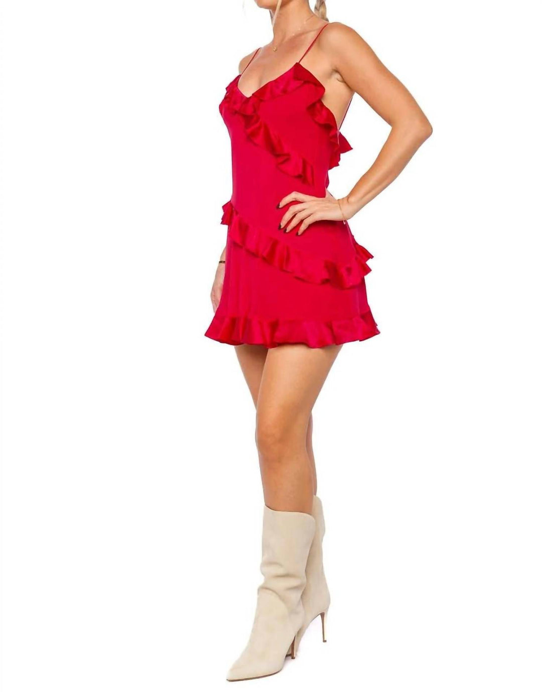 lomina fragrance print silk mini dress LoveShackFancy Lomina Silk Ruffle Mini Dress In Red