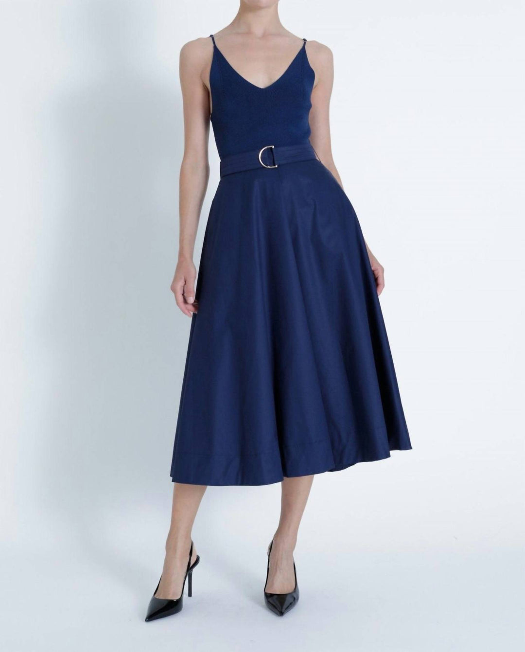 Maria Knit Combo Dress In Navy