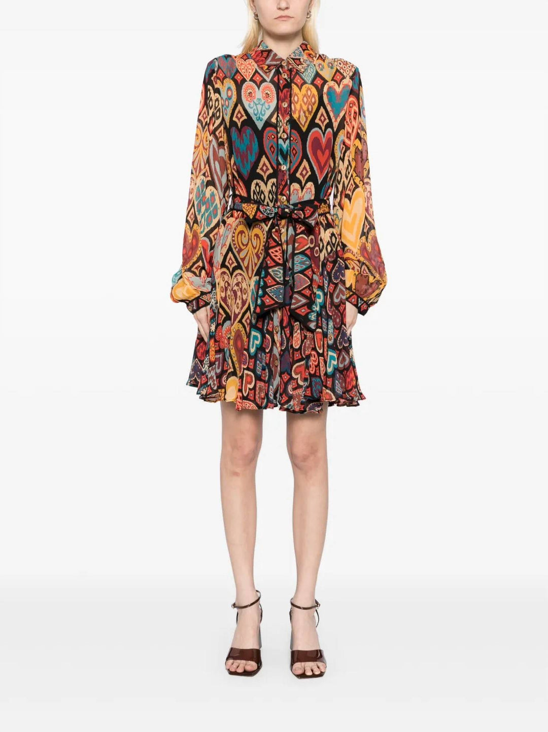 farm rio hearts ikat long-sleeve mini shirt dress Hearts Ikat Long Sleeve Maxi Dress