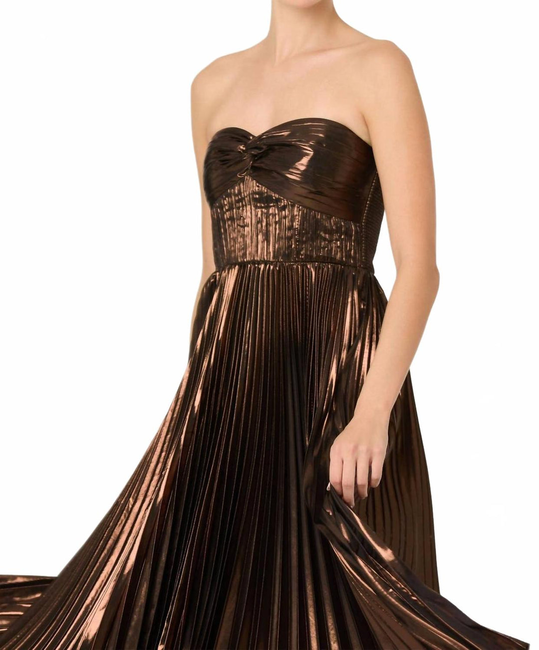 ascella sweetheart pleated midi dress ASTR Ascella Pleated Midi Dress In Metallic Brown