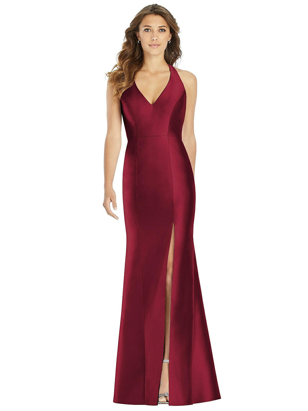 Alfred Sung V-Neck Halter Satin Trumpet Gown | ShopSimon Alfred Sung V-Neck Halter Satin Trumpet Gown | ShopSimon