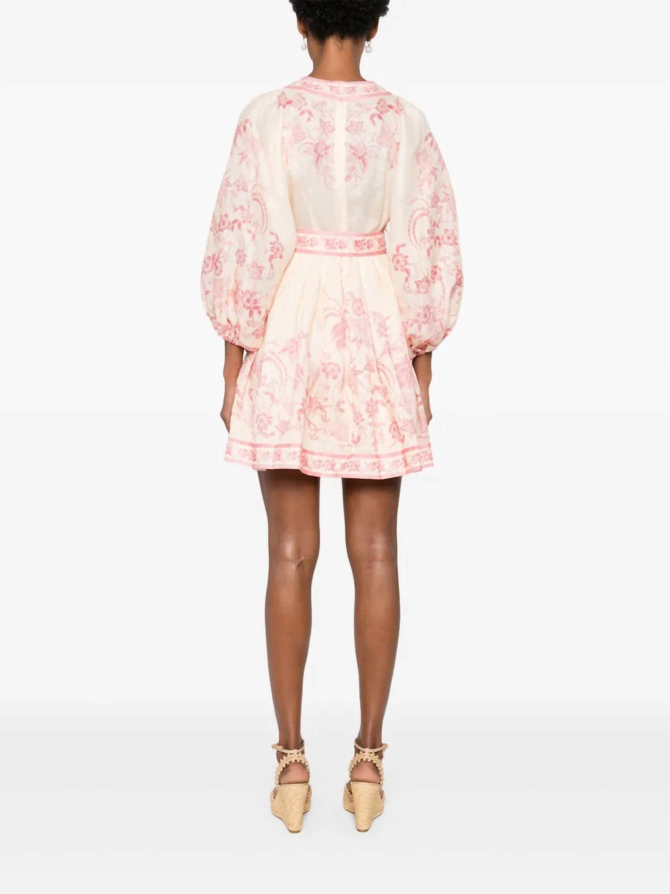 Zimmermann Lucky Plunge Mini Dress In Cream/pink Floral | ShopSimon
