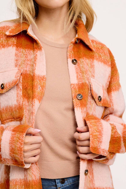 LA MIEL Mohair Oversized Shacket In Orange | ShopSimon