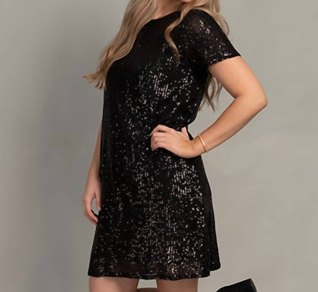 bailee split sequin mini dress Hannah & Gracie Midnight Magic Sequin Dress In Black