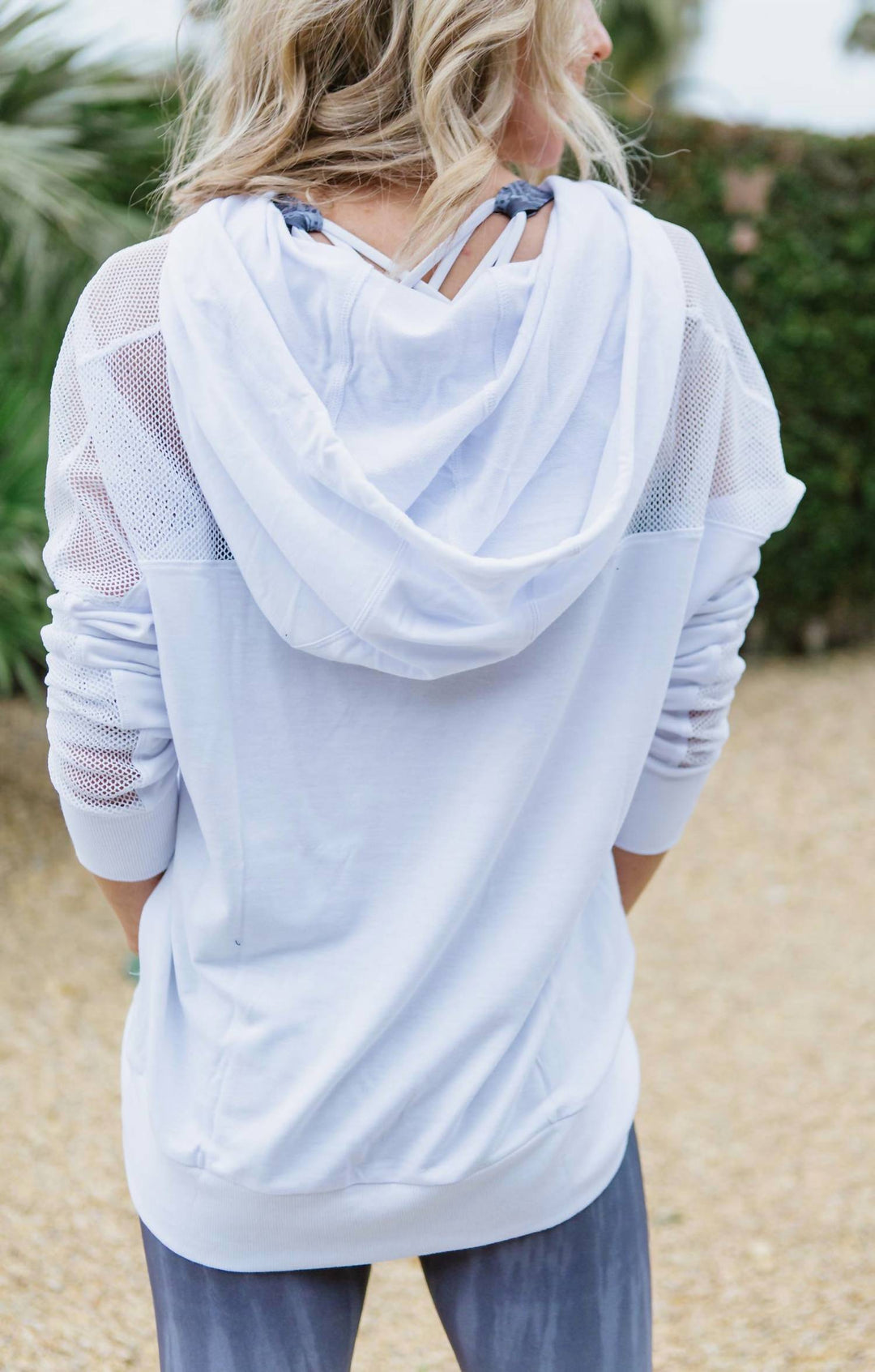 onzie Mesh Long Sleeve Hoodie In White | ShopSimon