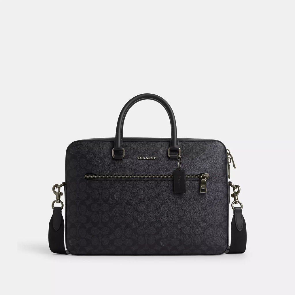 Coach Slim Brief store in Signature Embossed Black Leather Briefcase w steal