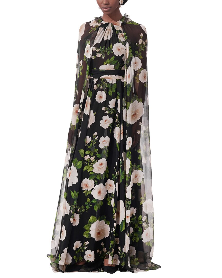 Carolina Herrera Halter Neck Bias Gown With Detachable Cape | ShopSimon