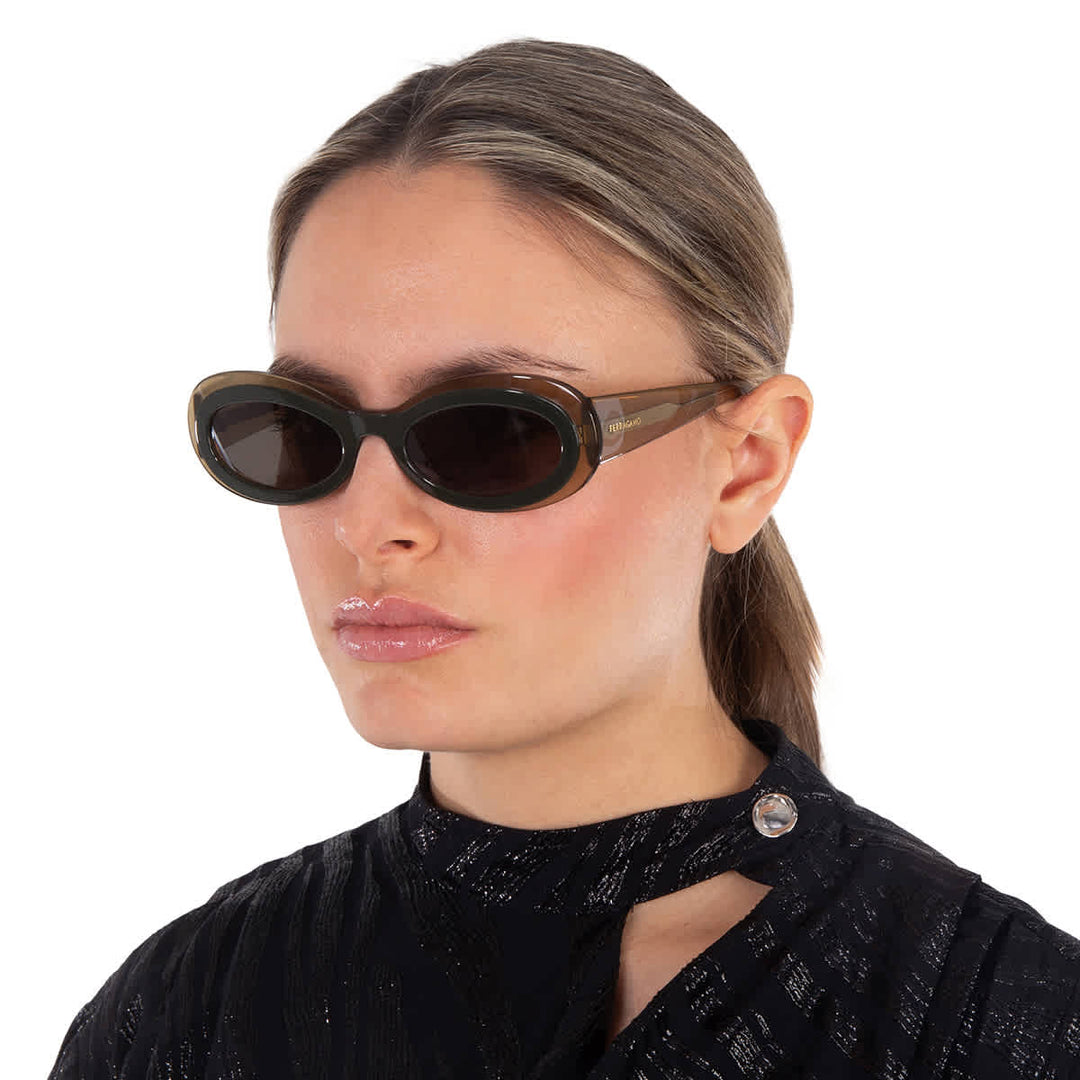 Salvatore Ferragamo Dark Grey Oval Ladies Sunglasses Sf2003s  display picture 3