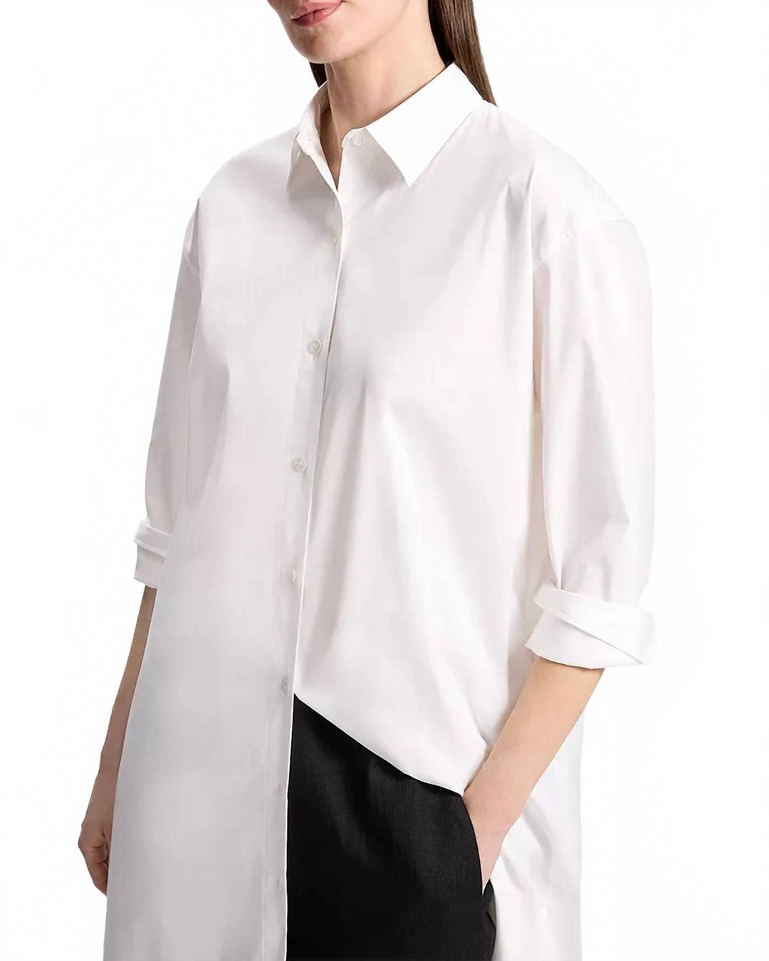 Theory Long Sleeve Cotton Blend Maxi Shirt Dress In White