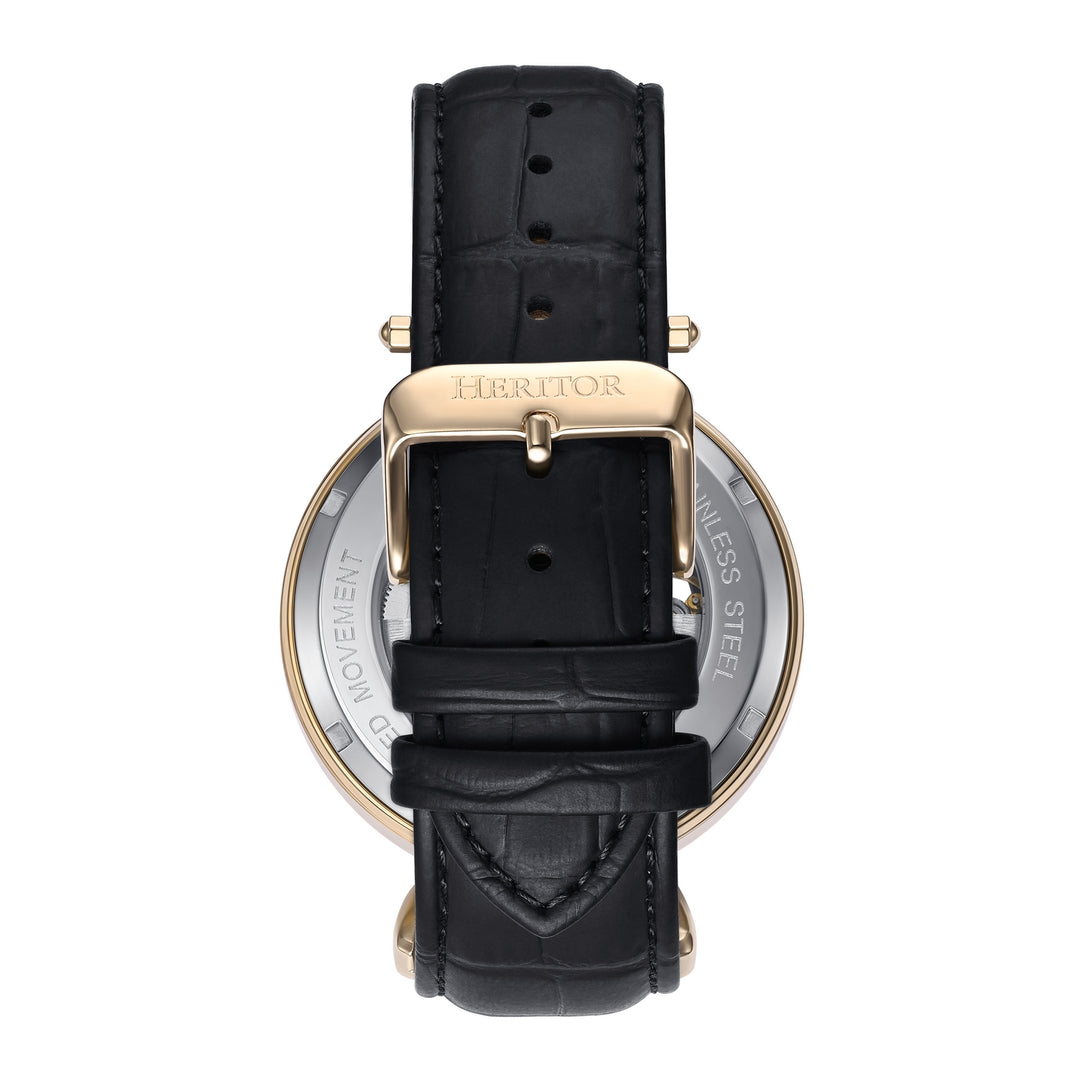 NWT Heritor Lincoln Automatic Moon Phase Gold Dial Men\'s Watch Heritor Automatic Lincoln Leather-Band Skeleton Watch with  main image 3