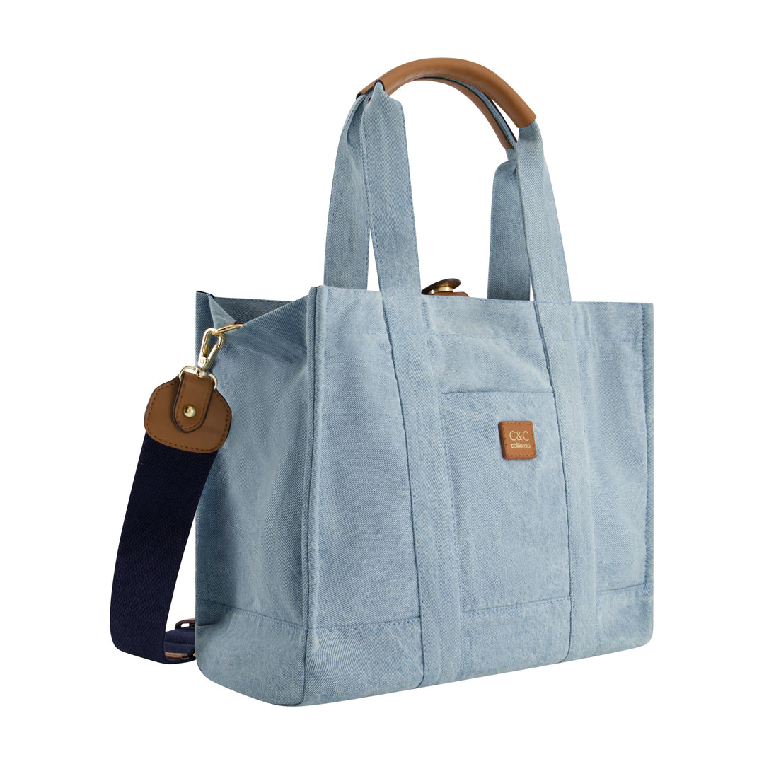 C & C California Medium Denim Tote With Pocket | ShopSimon display picture 2