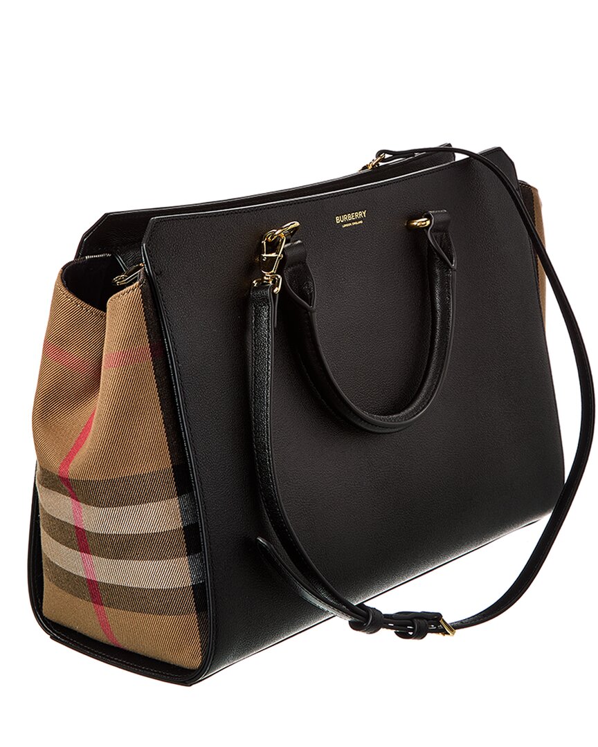 Burberry Banwell Medium Leather & Check Canvas Satchel