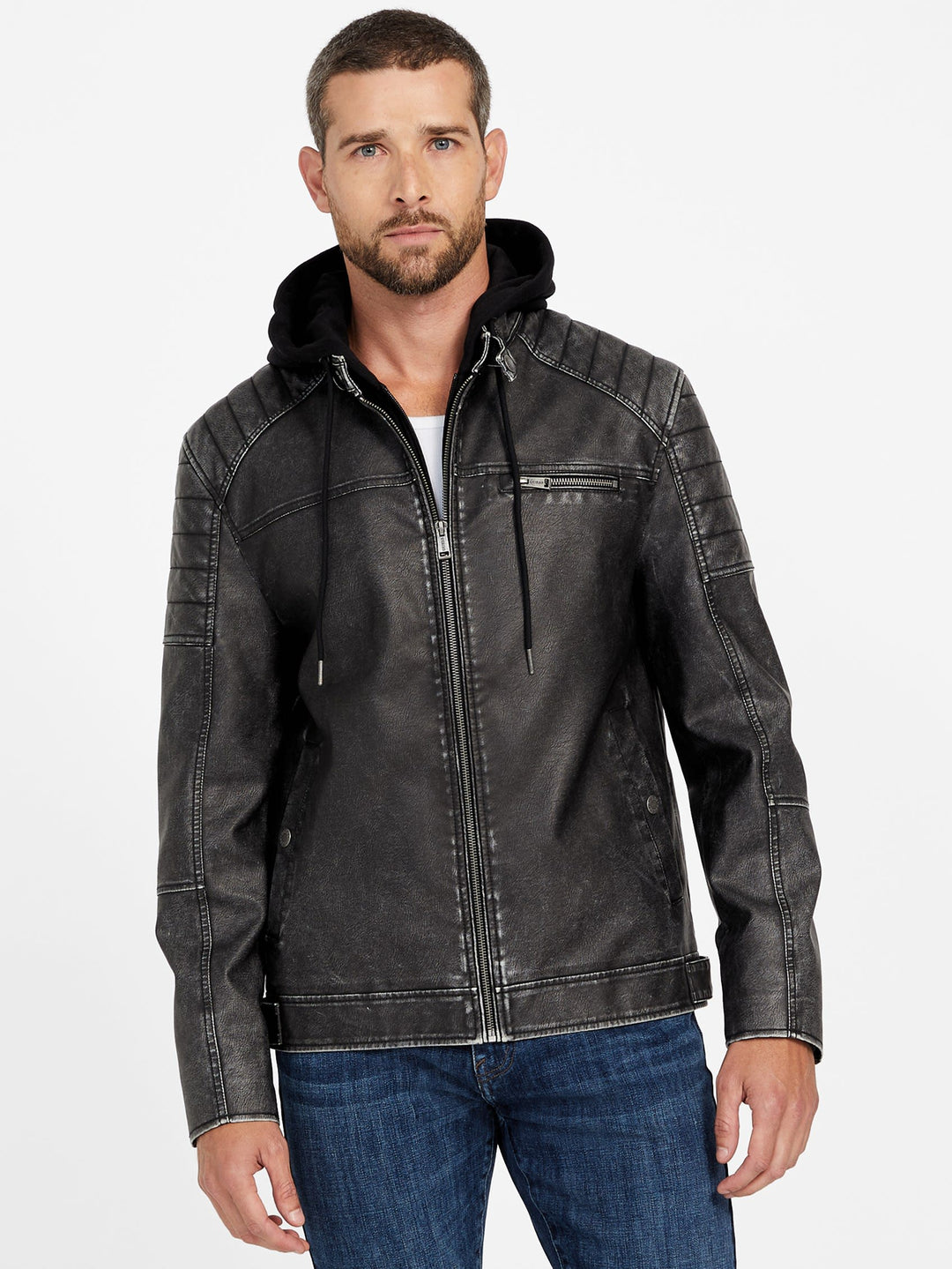 Guess Factory Danilo Faux-Leather Hooded Jacket | ShopSimon