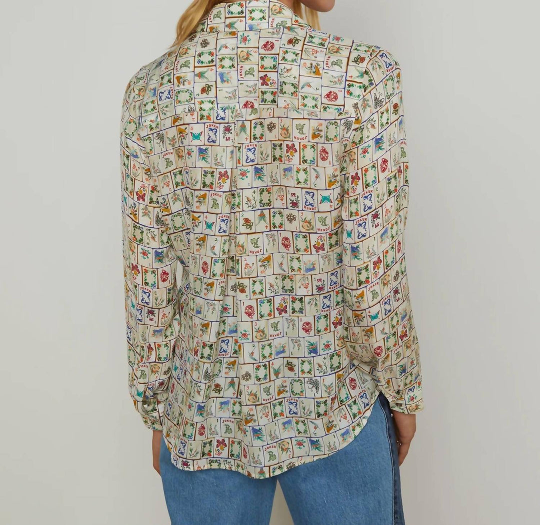 L'Agence Nina Silk Blouse In Vintage White Multi Mahjong | ShopSimon
