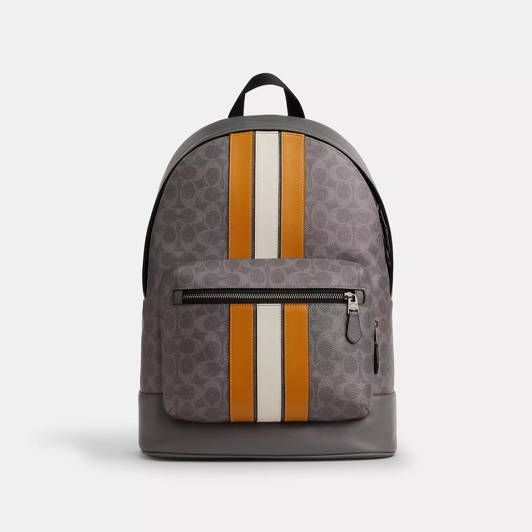 coach backpack varsity stripe West In Signature Canvas With Grey/Ochre COACH Modern Varsity Stripe Campus
